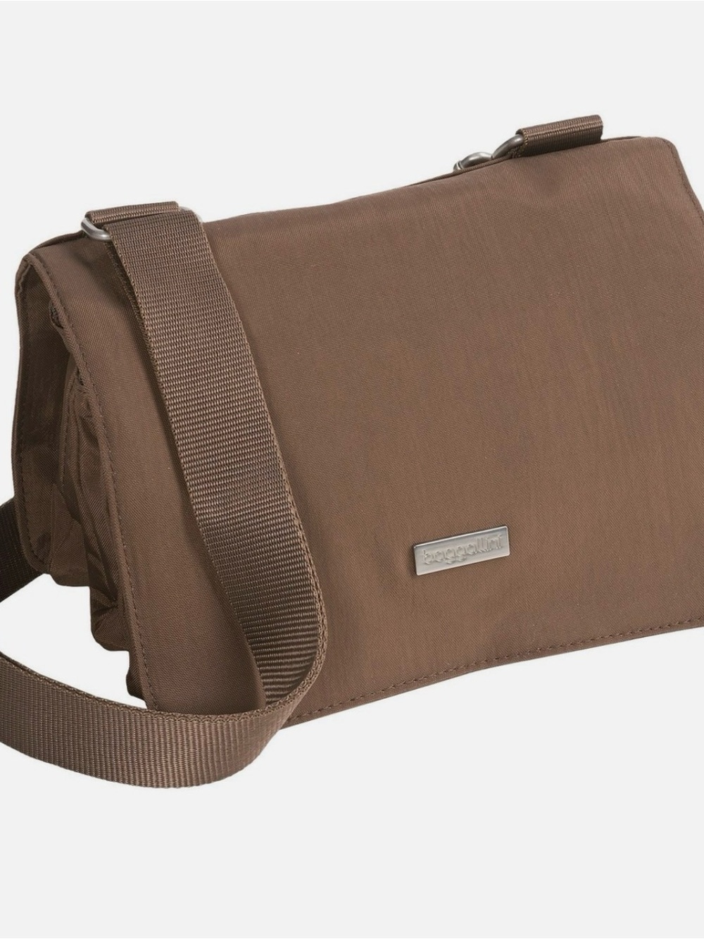 Baggallini Mushroom Brown Clever 3 Zipper Crossbody Bag